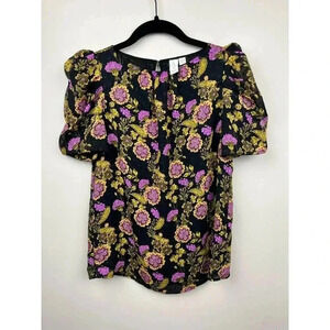 Joie Black Floral Puff Sleeve Blouse - size XS